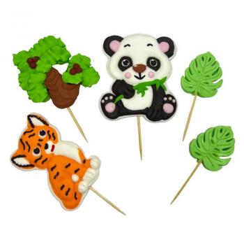 Figurki cukrowe panda i tygrys, toppery na patyczkach - Slado