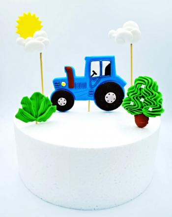 Figurki cukrowe traktor, drzewa i chmury, toppery na patyczkach - Slado