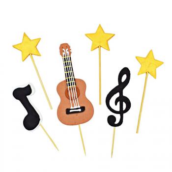 Figurki cukrowe, toppery na patyczkach zestaw dla muzyka: gitara, nuty, gwiazdy - Slado