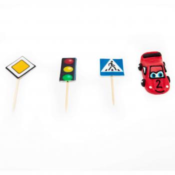 Figurki cukrowe, toppery na patyczkach, samochodzik i znaki drogowe - Slado - NZ