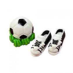 Figurki cukrowe czarne buty piłkarskie i piłka (3 eleme...