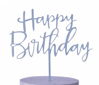 Topper akrylowy napis Happy Birthday (10 cm) bkitny - Cake