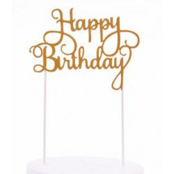 Topper papierowy na tort happy birthday, zoty brokat -...
