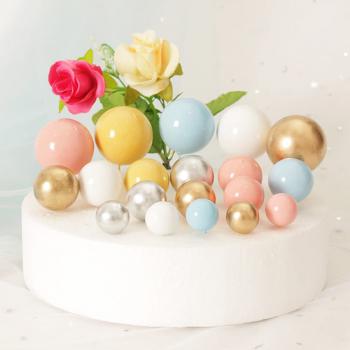 Dekoracja na tort kuleczki na piku srebrne, topper - CL