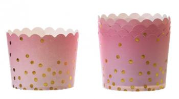 Papilotki kubeczki do pieczenia muffinek, różowe w złote kropki (48 sztuk) - Cake