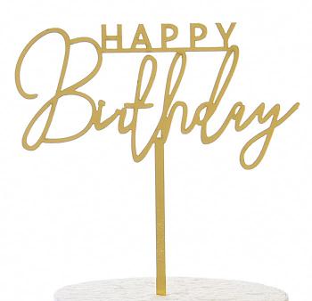 Topper akrylowy napis Happy Birthday (7 cm) zoty - Cake