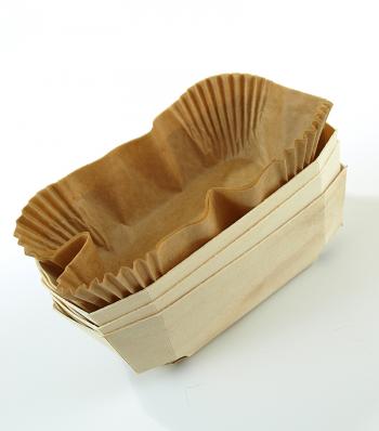 Drewniane formy (3 szt. w zestawie) do pieczenia pieczywa (20 x 11 cm) z papierowymi wkadkami (6 szt.) - Manufaktura Smaku
