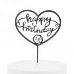 Topper akrylowy napis Happy Birthday w sercu (9 cm) zo...